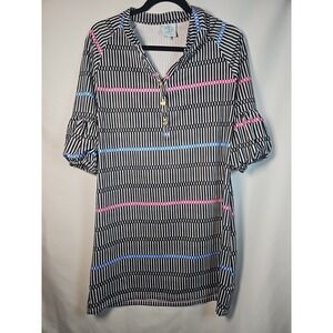 Tracy‎ Negoshian Shift Dress-3/4 Sleeve-Black White Pink Blue-XS